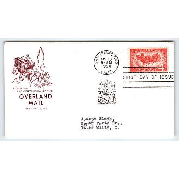 Scott #1063 1958 Overland Mail Centennial First Day Cover FDC San Francisco - Picture 1 of 2